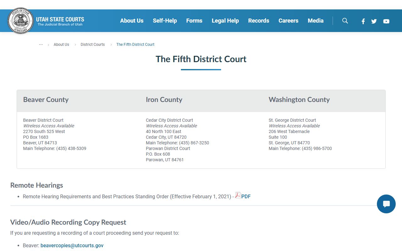 Beaver County Fifth District Court website for divorce decree records