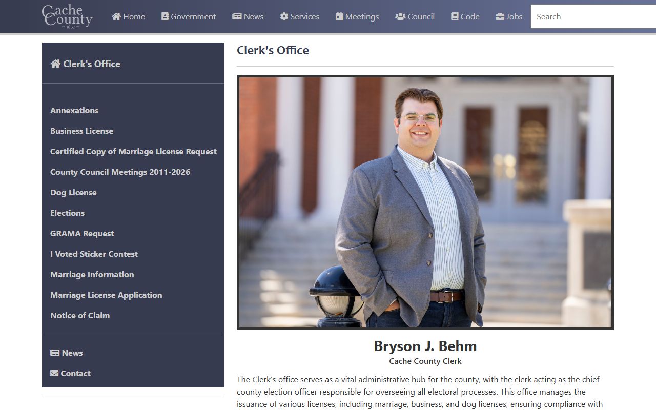 Cache County Clerk website for divorce decree records and county services