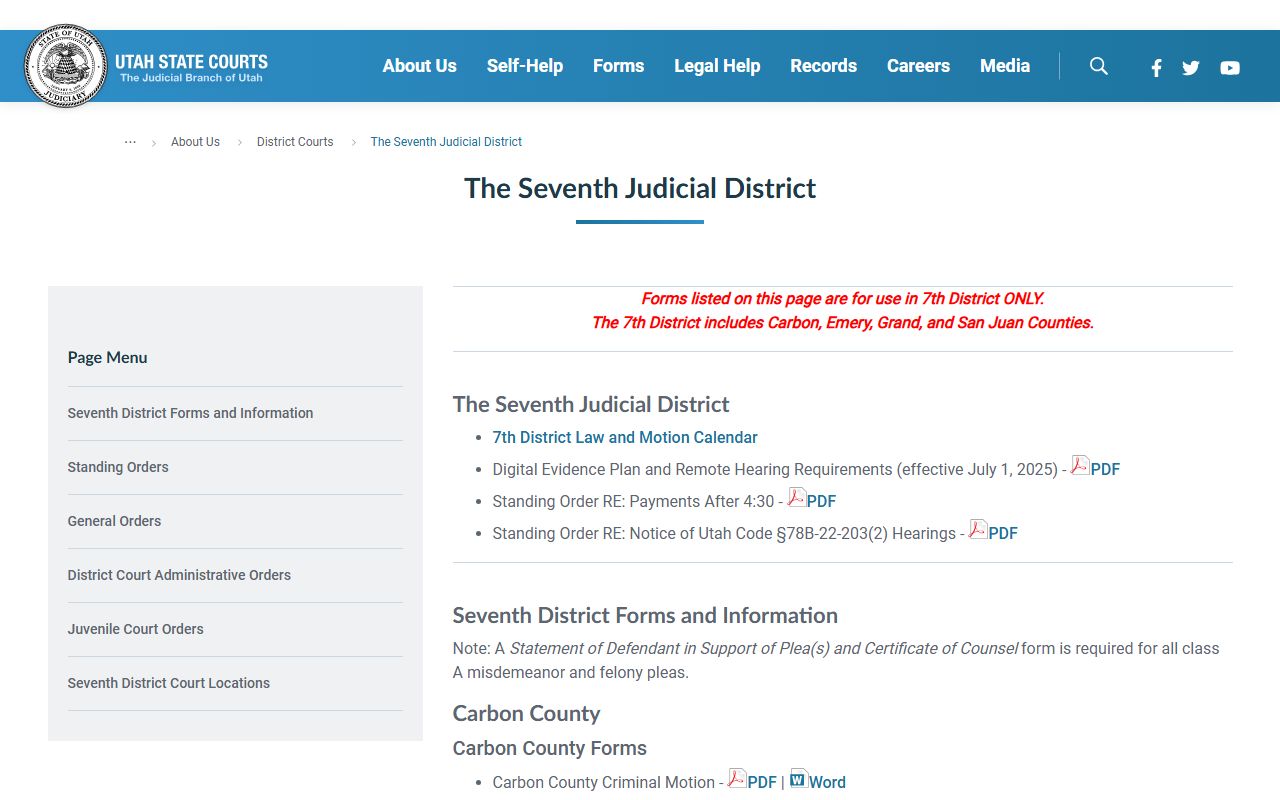 Carbon County Seventh District Court divorce decree records