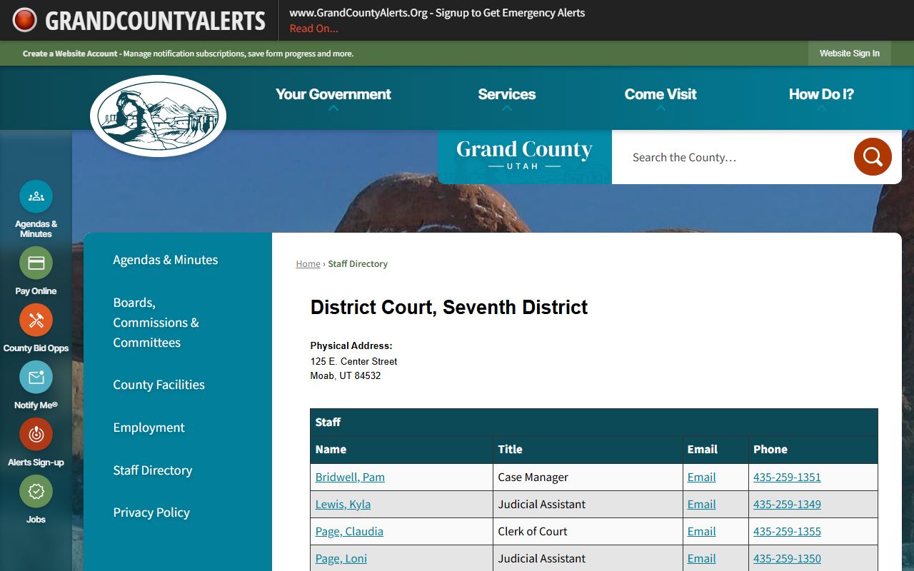 Grand County divorce decree district court staff directory