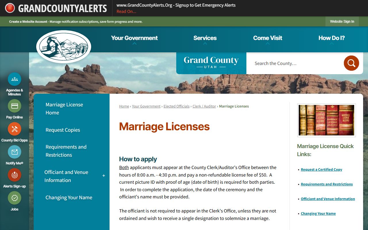 Grand County divorce decree related marriage license records