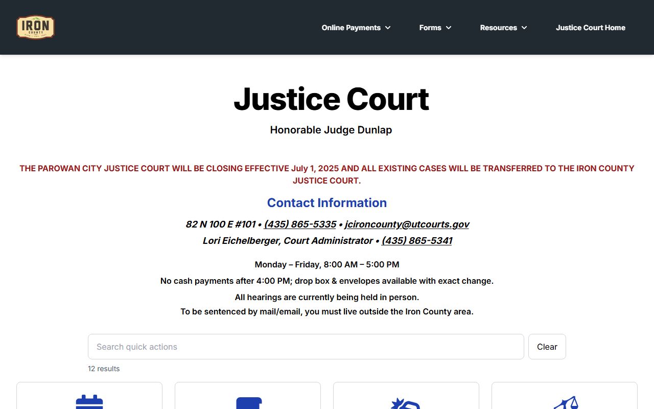 Iron County divorce decree court structure justice court