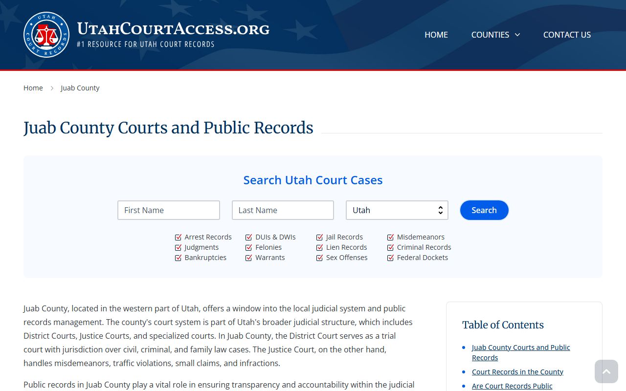 Juab County divorce decree court records access