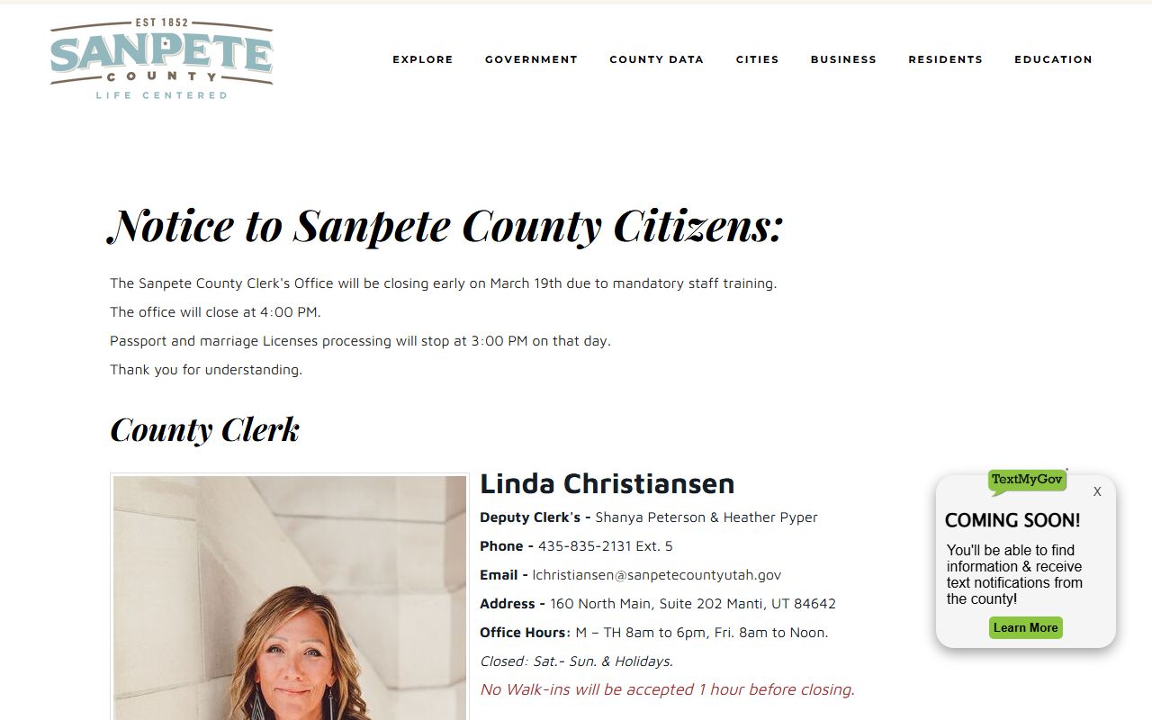 Sanpete County divorce decree County Clerk website