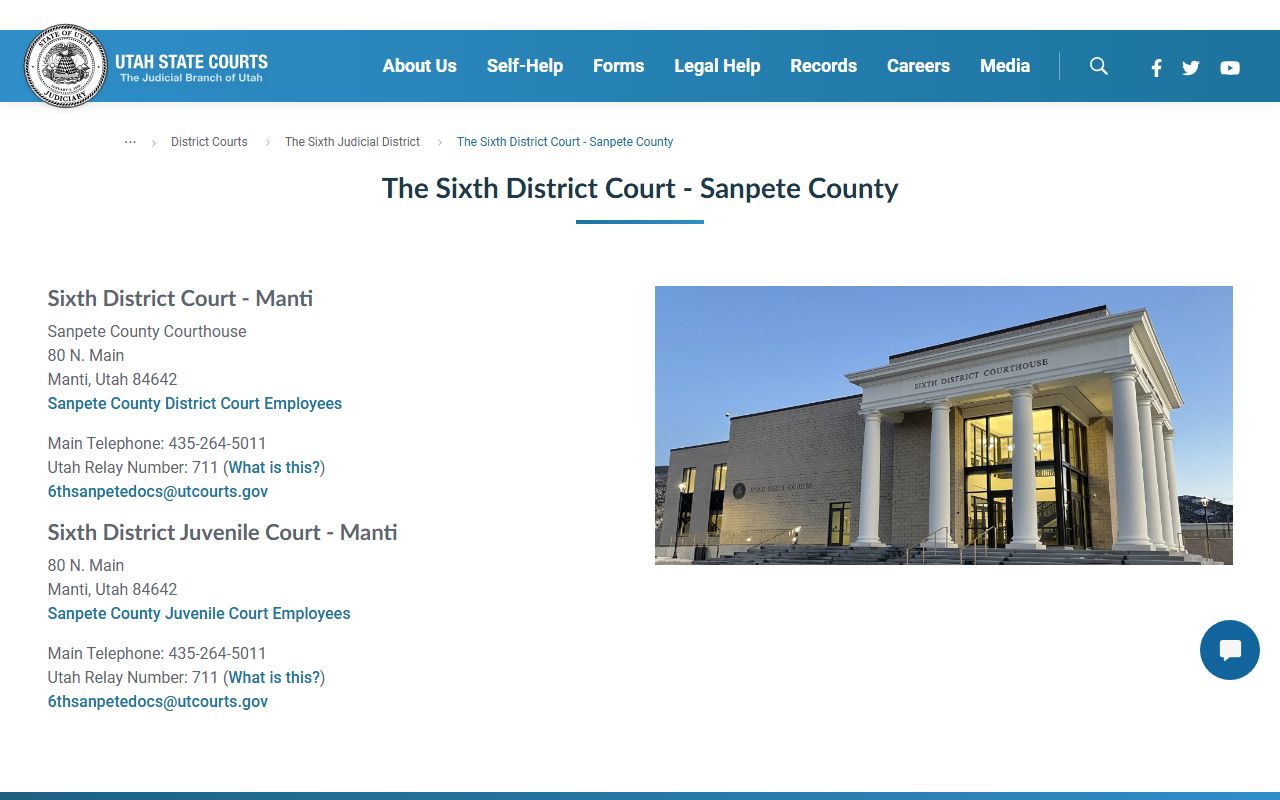 Sanpete County divorce decree Sixth District Court Manti location