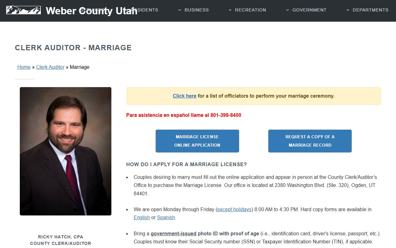 Weber County divorce decree clerk marriage records