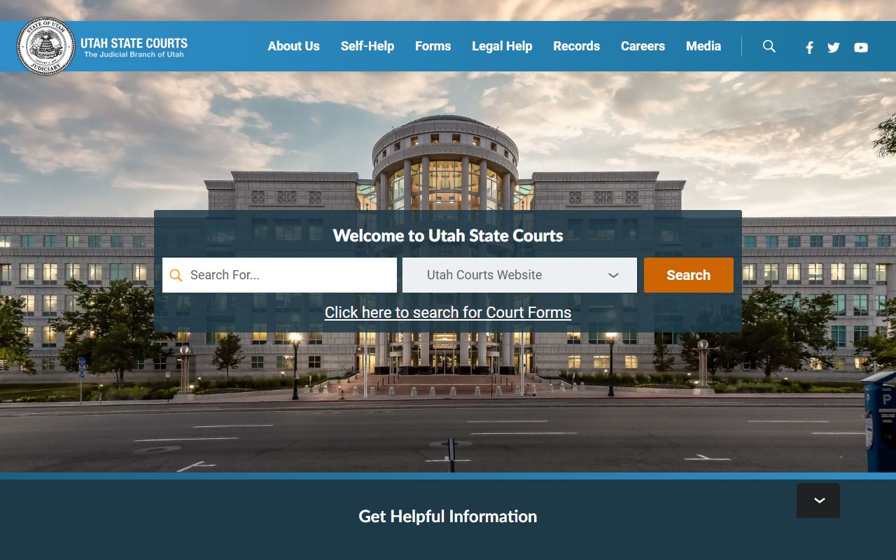 Utah State Courts official website for searching divorce records